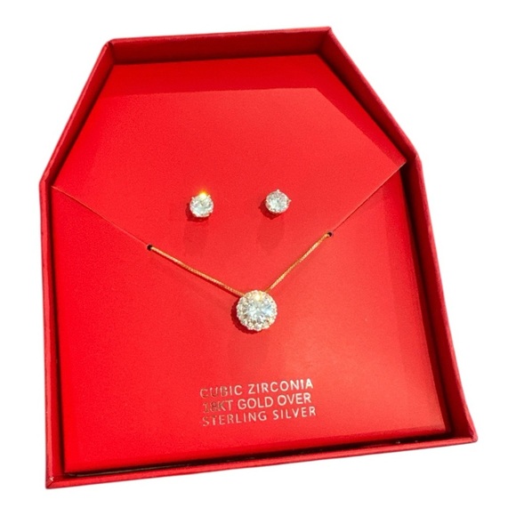Jewelry - 18k Gold Over Sterling Silver Cubic Zirconia Lab Created Sapphire Set